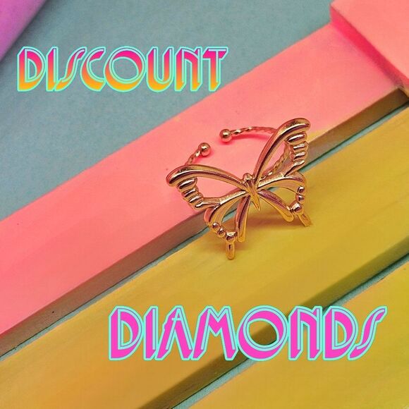 14K Yellow Gold One Size Fits All Butterfly Ring Stainless Steel - Picture 3 of 11